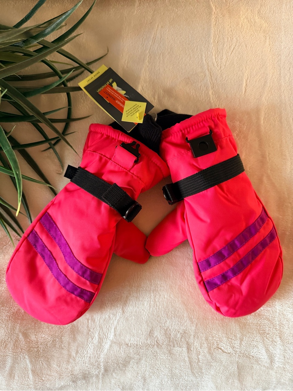 Kids Waterproof Mittens - Hot Pink with Purple Accents